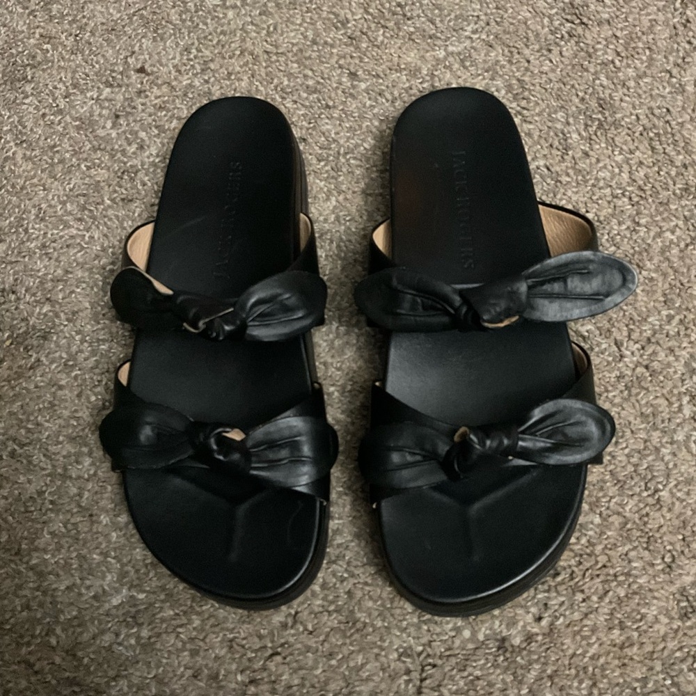 Jack Rogers Black Monica Double Knot Bow Leather Sandals 9